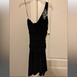 NWT Dress Barn one shoulder black mini dress, size 8 petite